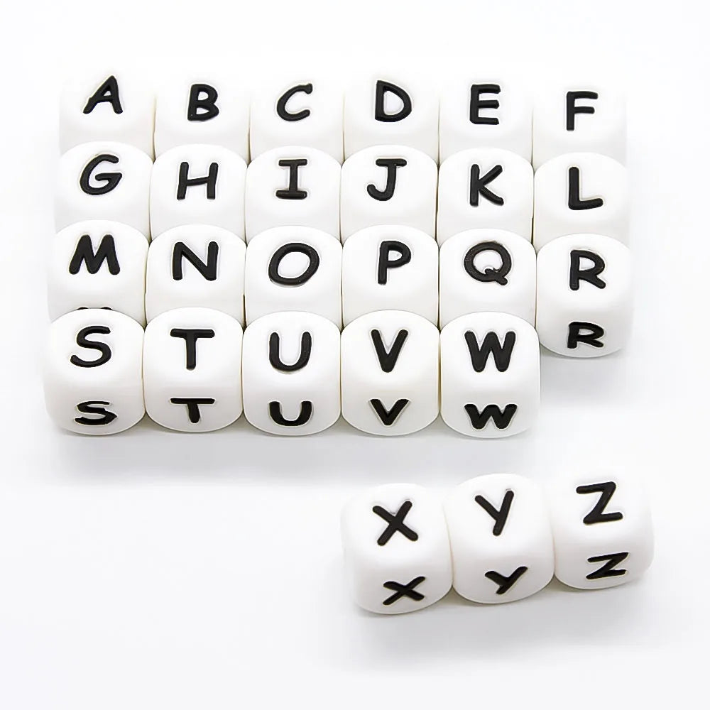 Hot Style Classic Silicone Alphabet Beads Square 26 Letters Bulk Beads with Custom Logo for Keychain Jewelry Making Accessories