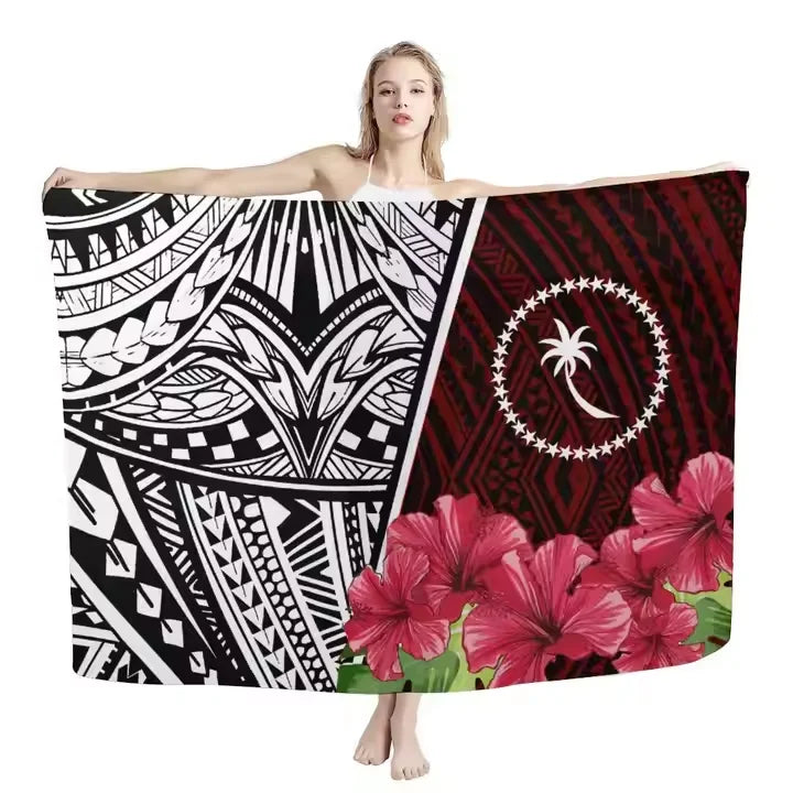 Wholesale Price Custom Sarongs Polynesian Samoan Tribal Chuuk Design Lightweight Large Size Beach Towel Beach Srongs Cover up