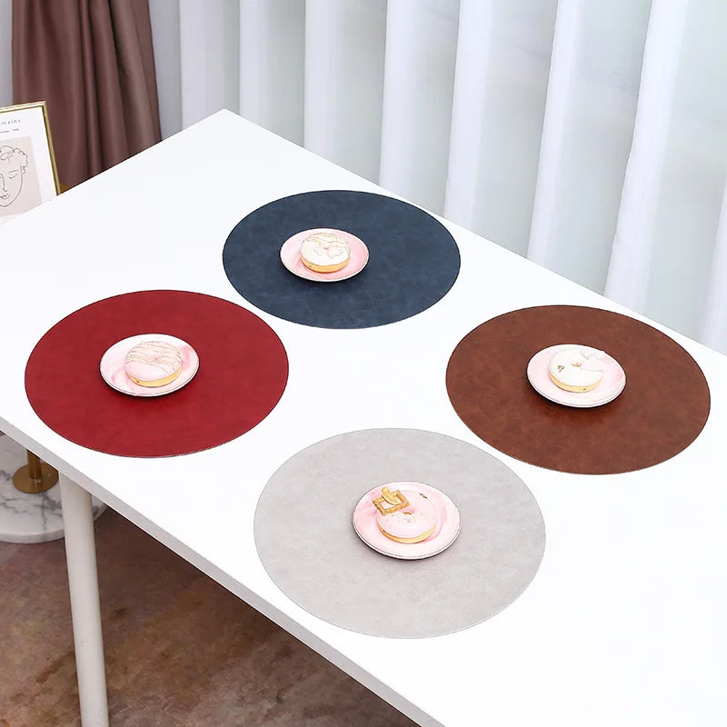 Wholesale Custom Shaped Print logo Pvc Faux Leather Placemat Black Red Color Dining Table Mat