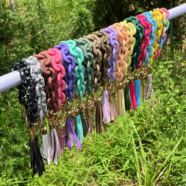 Chunky Chain Link Wristlet Keychain Acrylic Bangle Key Ring Cute Boho Modern Keychain Pretty Gift for Girls Women