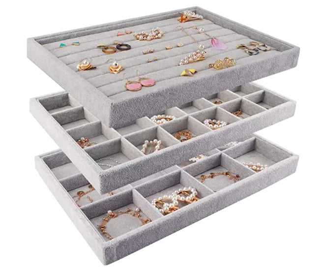 Wholesale Velvet showcase Ring Earring Bangles Necklace Jewelry Trays Display Stand for Storage Display