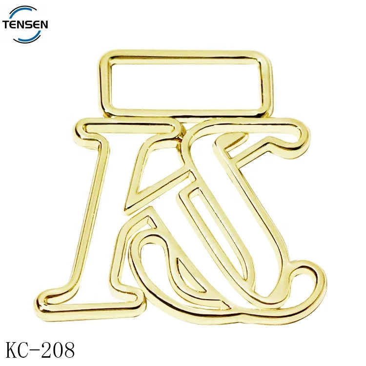 Promotional Handbag Metal logo hang Plate Hollow Designer Purse Accessory Gold Letter Chain Label for Keyring