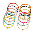 Go2boho Handmade Elastic Cross Charm Colorful Beaded Bracelet Set Religious Faith Jewelry for Women & Teen Girls Catholic Gifts