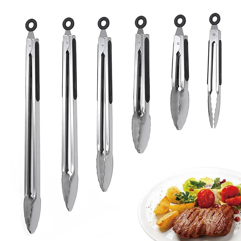 Non-slip Cooking Bread Food Tongs Stainless Steel Kitchen Tong With Silicon Handle for Cooking Baking Grilling BBQ