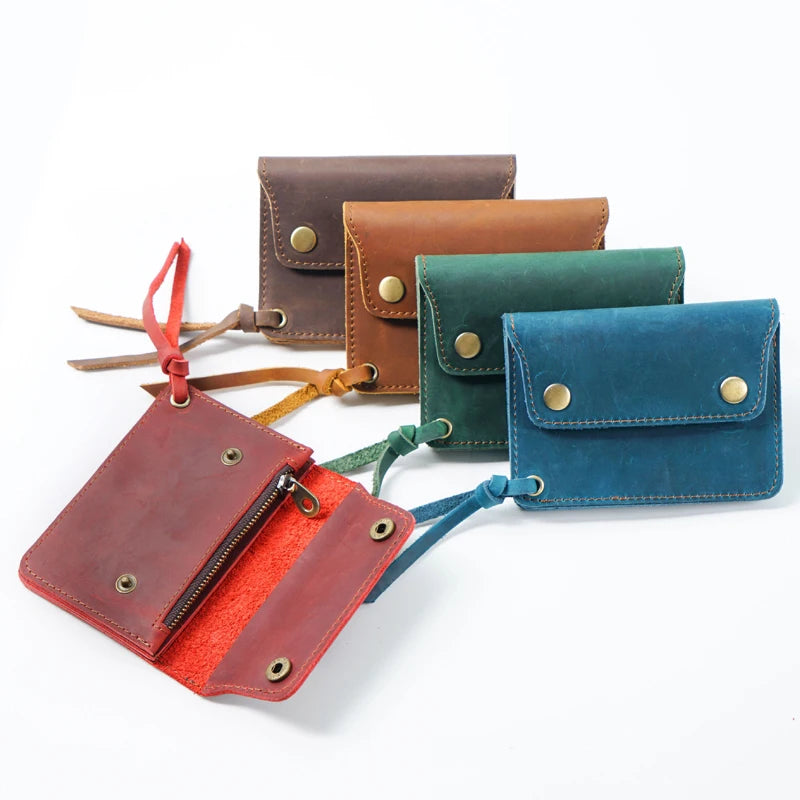 New Zipper Cow Leather Cardholder Wallets Minimalist Vintage Wallet Crazy Horse Genuine Leather Mens Business Credit Card Holder
