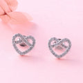 Sweet 925 Sterling Silver Aaa Cubic Zirconia Rhodium Plating Infity Love Heart Earrings