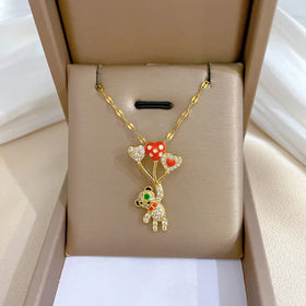 Wholesale Factory Cute Designer Gold Plated Brass Full Diamond Zircon Paved Pear Pendant Charm Necklace Women Girl Gift