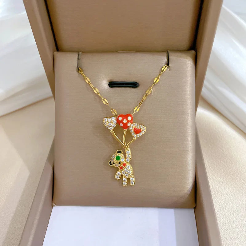 Wholesale Factory Cute Designer Gold Plated Brass Full Diamond Zircon Paved Pear Pendant Charm Necklace Women Girl Gift
