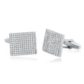Sterling Silver 925 Cufflinks for Men 18k Cubic Zirconia Jewelry Classic square Check Pattern Metal Shirt Cufflink Wedding Party