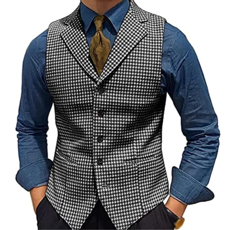 Black White Houndstooth Waistcoat Vest for Man Autumn Winter Vests Waistcoats Men Business Formal Office Waist Coat