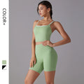 Women's New Seamless Yoga Set Cross Gym Fitness Sports Running Yoga Set Hip Lift Breathable Shorts Elastic Waist Closure Front