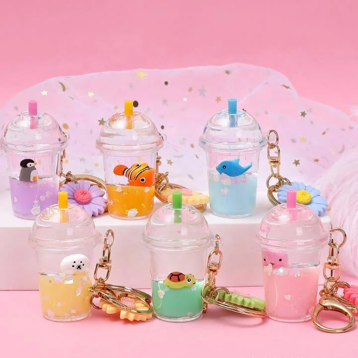 Girls Gifts Custom Boba Keychain Cute 3D Floater Liquid Keyring Handbag Pendant Pearl Milk Tea Keychains for Car Purse Bag Decor