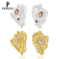 Fashion 18K Gold Plated Nugget Earrings Woman 925 Sterling Silver Irregular Square Zircon Earring Custom Fine Designer Jewelry