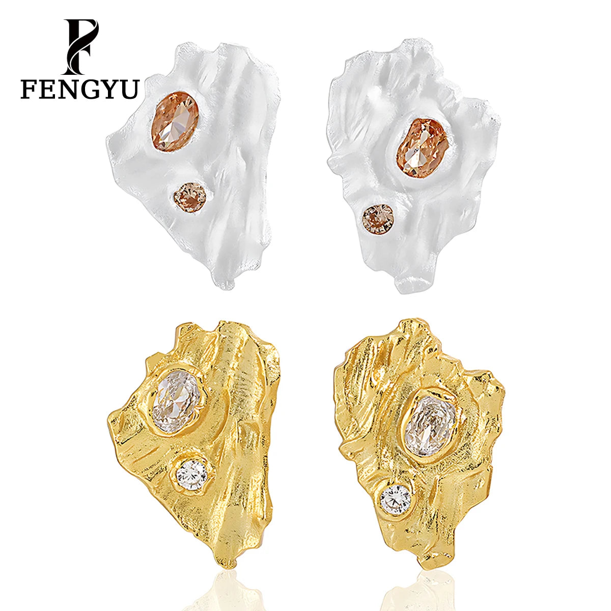Fashion 18K Gold Plated Nugget Earrings Woman 925 Sterling Silver Irregular Square Zircon Earring Custom Fine Designer Jewelry