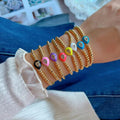 BC1422  Delicate Small 18K Gold Plated Beads with Enamel Multi Colored CZ Teardrop Bead Elastic Bracelets for Women 2021