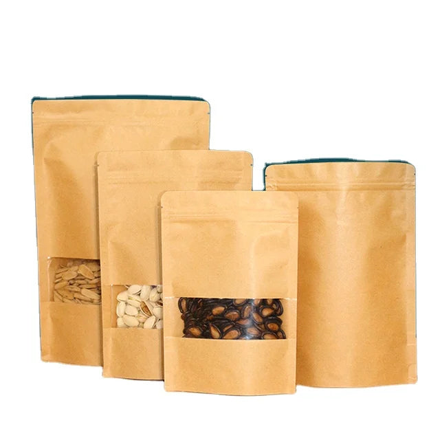 Resealable Kraft Paper Bag Stand-Up Heat Sealable Packaging Pouches for Food Storage for Sugar Pet Food Potato Chips