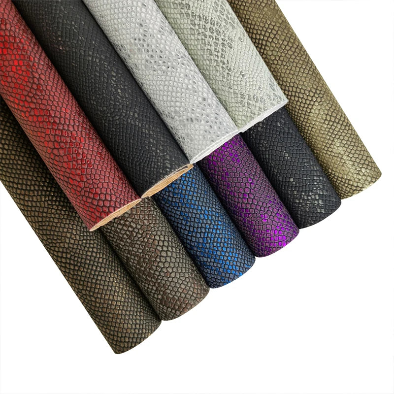 Metallic Old Design Snake Skin Embossed PU Faux Leather Fabric Velvet Backing for Making Vintage Bag Shoe
