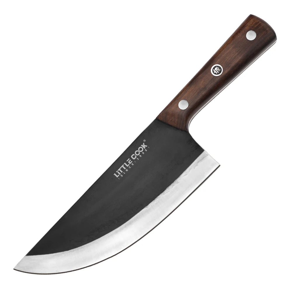 Little Cook 8 Inch Forged Meat Cleaver Stainless Steel Knife Blade with No-slip Wooden Handle Super Sharp Edge for Cooking