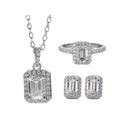 HL03T Abiding Trendy Emerald Cut GRA Certified Real Moissanite 925 Sterling Silver Ring Necklace Earrings Jewelry Bridal Set