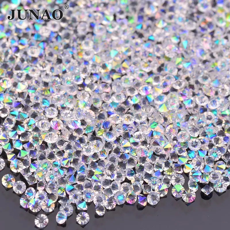 JUNAO Wholesale 1.0mm Mini Glass Nail Rhinestone Glitter Transparent AB Pixie Crystal Diamond for Nail Art Decoration