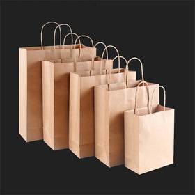 Customized Take Away Food Bag Shopping Bag Brown Kraft Paper Bags With Handle