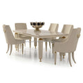Modern Luxury Italian Style Dining Table Set with Wood Leg & Steel Metal Italian Marble Top for Hotel Villa Dining Room or Bar