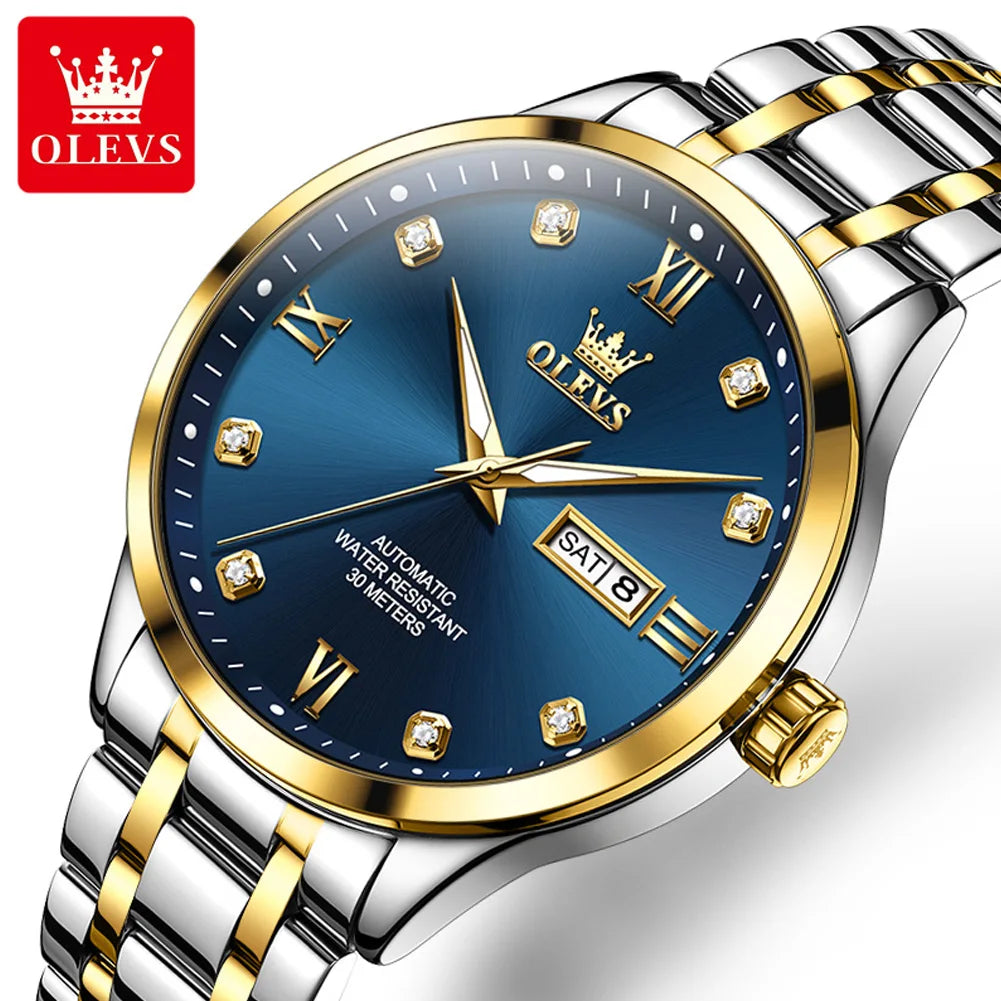 OLEVS 9946 Custom Luxury Stainless Steel Band Business Waterproof Luminous Automatic Watches Men's Calendar Quartz Wrist Watch