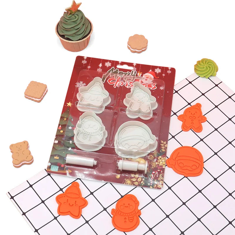 2023 New  Plastic Cookie Mold Disassembled Christmas Cartoon Cookie Molds Decoration for Biscuits and Cakes