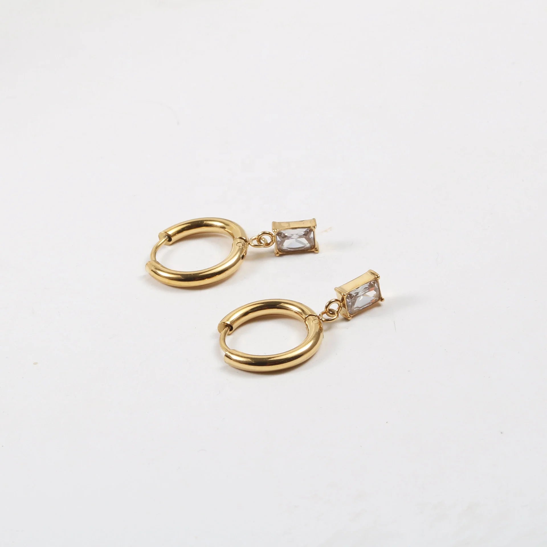 Women Stacking Jewelry Stainless Steel 18k Gold Plating Drop Pendant Huggie Earrings