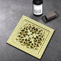 JIENI Floor Mounted Square Golden Brass Bathroom Shower Water Carved Floor Drain