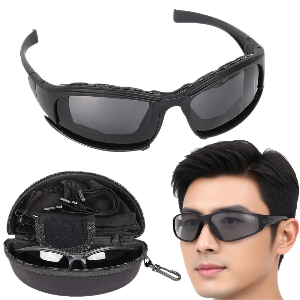X7 Polarized Sunglasses Unisex Tactical Goggles with 4 Lens Kit for Outdoor Training & Shooting Interchangeable Eyewear System