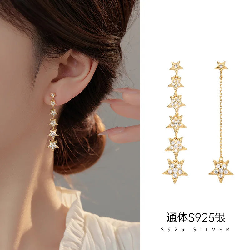 Long Stud Luxury 925 Silver Earring Star Earrings