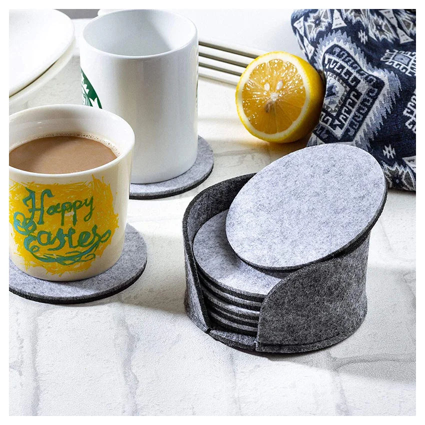 Absorbent Eco-Friendly Contemporary Grey Felt Coaster Set with Custom Logo 10x10cm Round Drink Coasters for Tea/Coffee Cup Mats