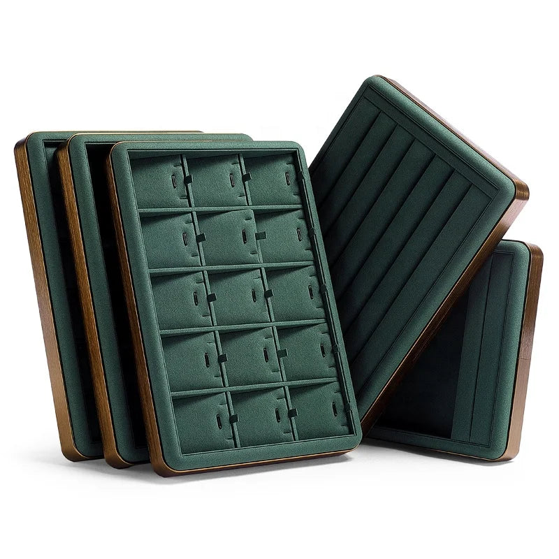 DIGU Custom Dark Green Microfiber Jewelry Tray Light Luxury Display Tray for Rings Necklaces Premium Ring Necklace Receiving