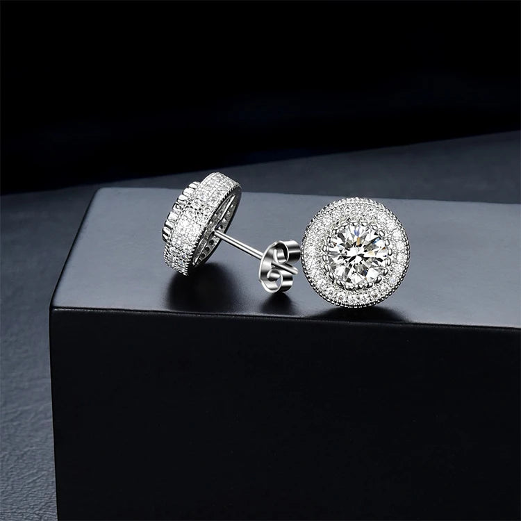 JWY Women's Silver Plated Brass CZ Stud Earrings Fine Quality Round Earings with Zircon Stones Set of Studs
