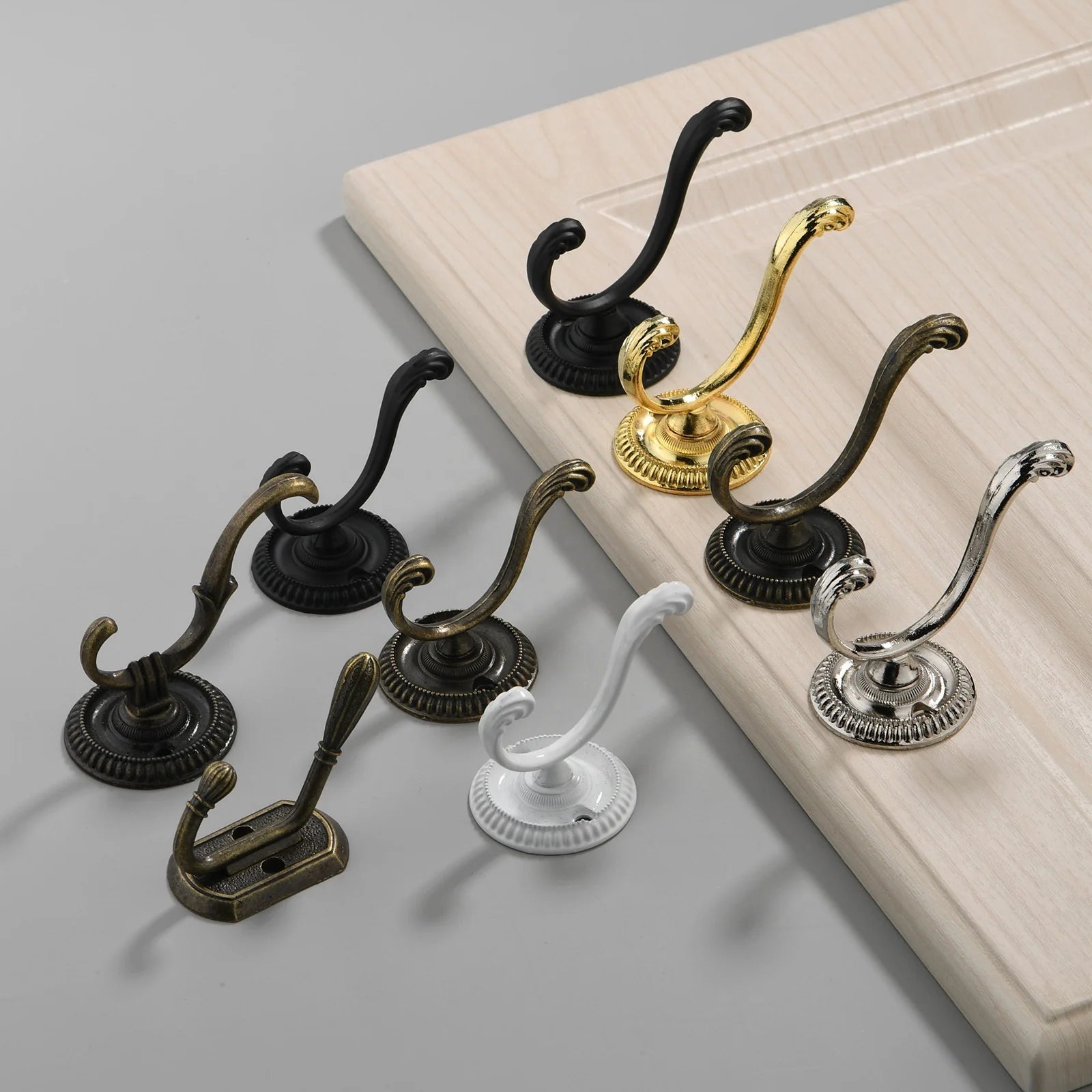 Antique-style and Vintage-style Double Wall-mounted Kirsite Coat and Cabinet Hooks Decorative for Wardrobes Living Room Office