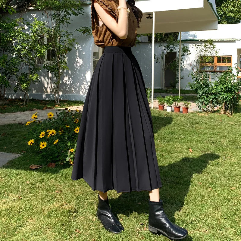 Women's Pleated Half Skirt Versatile High Waisted Mid Length Professional Commuting Suit Skirt