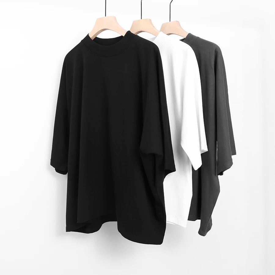 Custom Logo Silk Screen Printed Knitted Blank Design Street Style Men's Drop Shoulder Baggy Crewneck Sweatshirts T-shirts