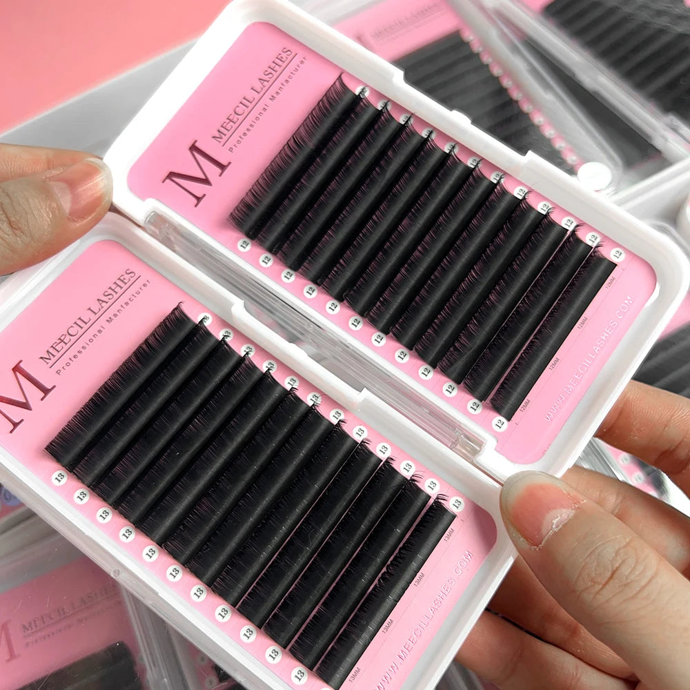 Meecil Lash 0.07 0.05 Synthetic Hair Natural Long Custom Logo Individual Black Volume Eyelash Extensions