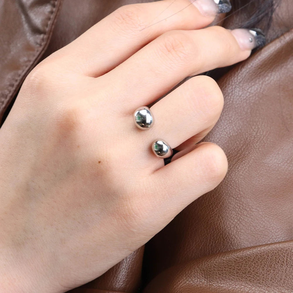 Chris April Stainless Steel Custom Minimalistic Open Adjustable Ring Fashion Jewelry