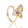 Cheaper 18k Gold Plated Butterfly Evil Eye Rings Adjustable Personality Rings for Women