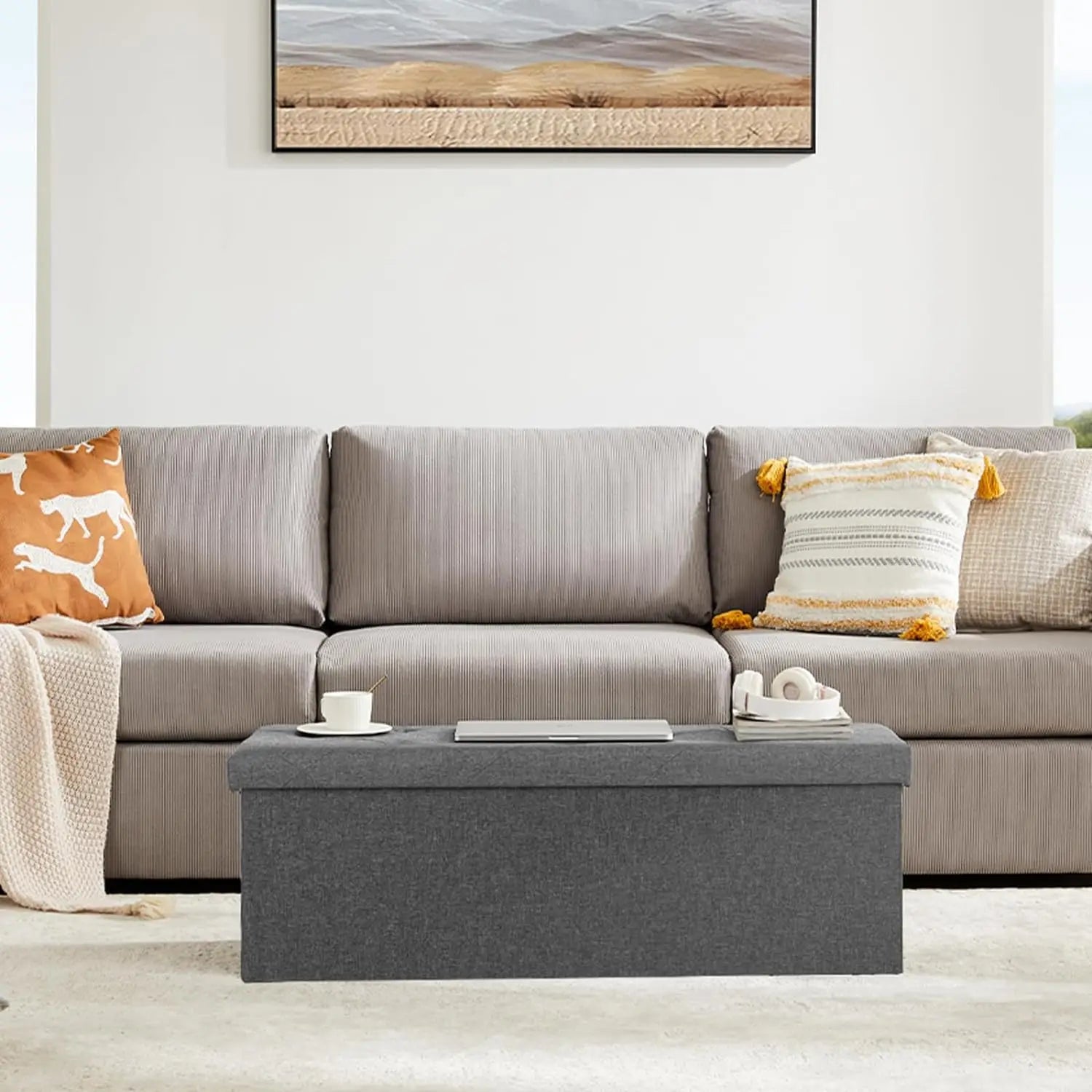 43in Foldable Storage Ottoman for Bedroom End of Bed Large Bench Foot Rest Stool with Padded Seat for Entryway Living Room