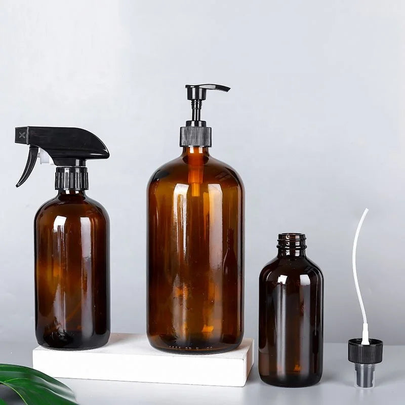 Custom 15m 30ml 60ml 120ml 240ml 500ml 1000ml Amber Brown clear boston Round Glass Bottles