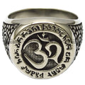 Vintage Buddhism Stainless Steel Cluster Ring Gold Plated Round Signet Engraved Om Mani Padme Hum Mantra Elegant Signet Ring