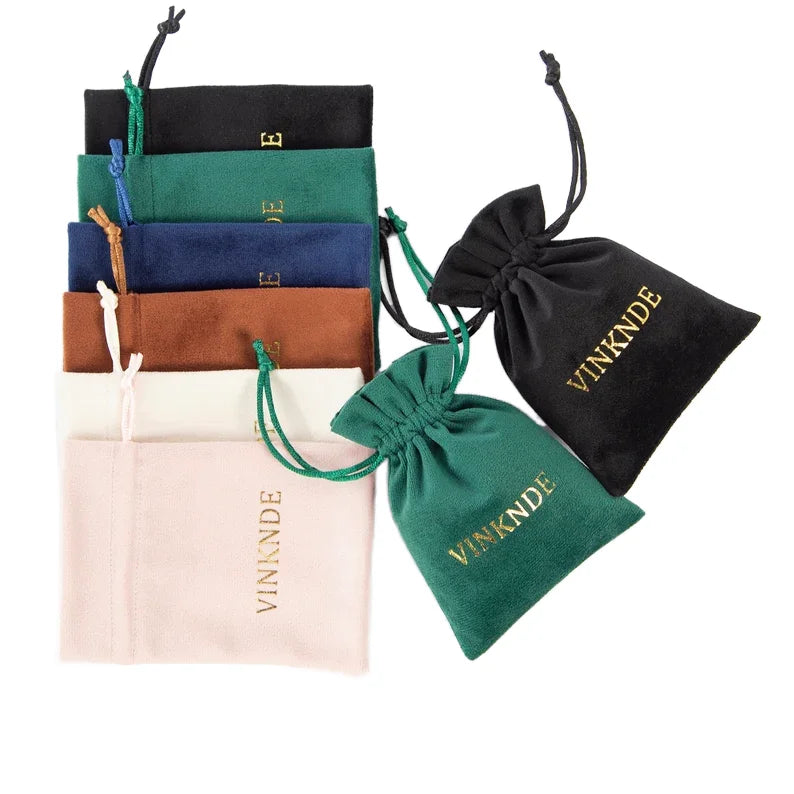 Wholesale Eco-Friendly Custom Screen Printed Drawstring Velvet Jewelry Pouch Recyclable Bag Earrings Necklace Other Small Items