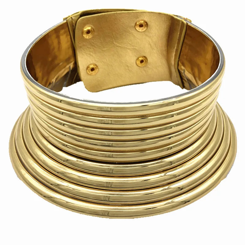 Gold Color Leather Collar Maxi Necklace Choker Necklace & Earrings Sets Women Collar Necklace Sets African Ethnic Female Jewelry