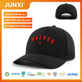 Custom 5 Panel Rubber Patch Logo Black Baseball Cap Waterproof Laser Cut Drilled Hole Perforated Hat Sport Cap Trucker Hat
