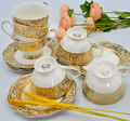 12pcs Embossed Classic Design Luxury Gold Bone China 200cc Coffee Tea Cup with Saucer Set for Wedding and Afternoon Tea