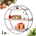 Black Iron Decorative Wall Mount Display Shelf Wood Round Shaped Three Tier Black Wall Shelf With Mdf Rack Shelf