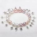 Certified 6-12Mm Freshwater Pearl Ear Studs 925 Printed Pearl Earrings Natural Genuine White Pink Purple Three-Color Mixed Batch